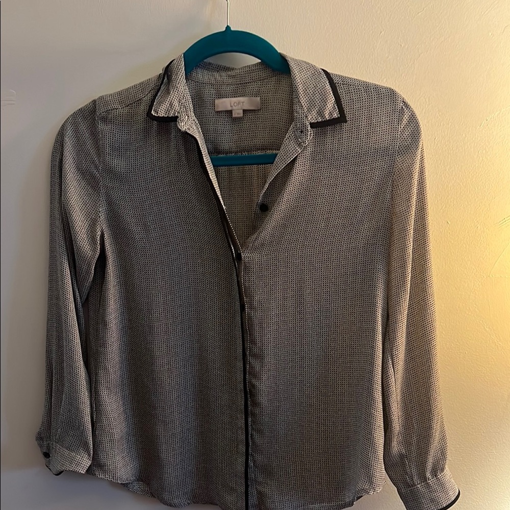 LOFT Black and White Button-Up Blouse